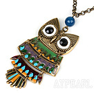 Stil de moda animală Owl forma colier pandantiv cu lant de metal și Agate Albastru