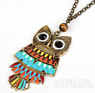 Fashion Style Animal Shape Owl Pendant Necklace with Metal Chain and Tiger Eye