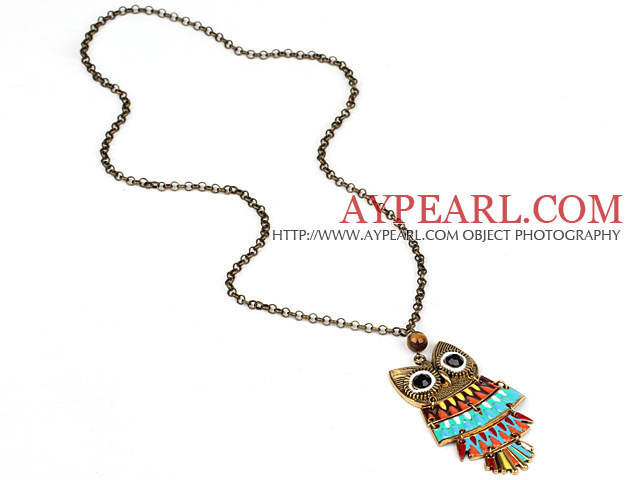 Fashion Style Animal Shape Owl Pendant Necklace with Metal Chain and Tiger Eye