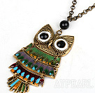 Fashion Style Animal Shape Owl Pendant Necklace with Metal Chain and Black Agate