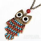 Fashion Style Animal Shape Owl Pendant Necklace with Metal Chain and Red Carnelian