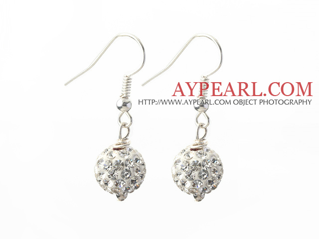 Classic and Simple Design 10mm White Round Rhinestone Ball Earrings