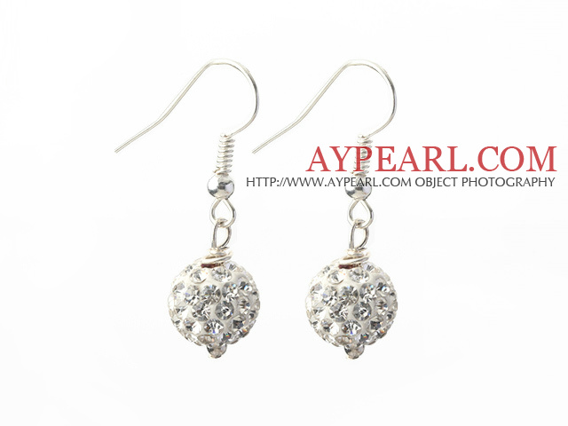 Classique et simple de conception ronde 10mm blanc strass Boucles d'oreilles à billes