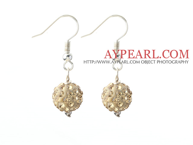 Classic and Simple Design 10mm Champagne Round Rhinestone Ball Earrings