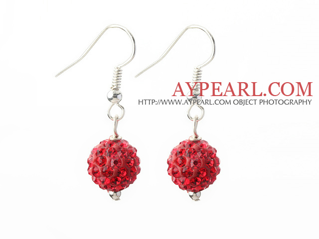Klassisk og enkel design 10mm Red Round Rhinestone Ball øredobber