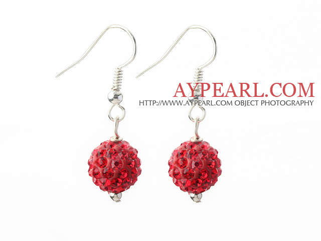 Classic and Simple Design 10mm Red Round Rhinestone Ball Earrings