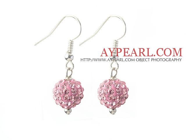 Classic and Simple Design 10mm Pink Round Rhinestone Ball Earrings