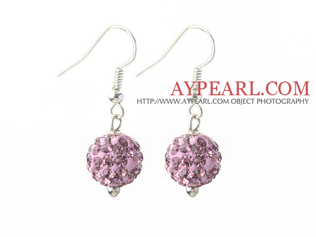 Classic and Simple Design 10mm Light Purple Round Rhinestone Ball Earrings