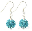 Classic and Simple Design 10mm Lake Blue Round Rhinestone Ball Earrings