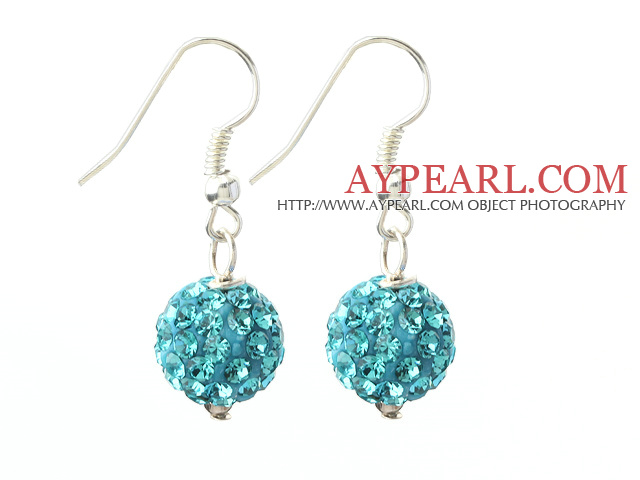 Classique et simple de conception de 10mm Blue Lake rondes strass Boucles d'oreilles à billes