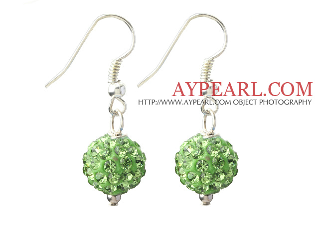 Classic and Simple Design 10mm Apple Green( Light Green ) Round Rhinestone Ball Earrings