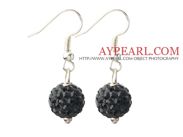 Classic and Simple Design 10mm Black Round Rhinestone Ball Earrings