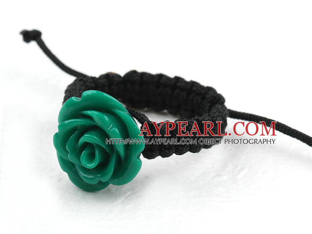 Mørk grønn farge Imitation Turquoise Rose Flower veves Drawstring Justerbar Ring