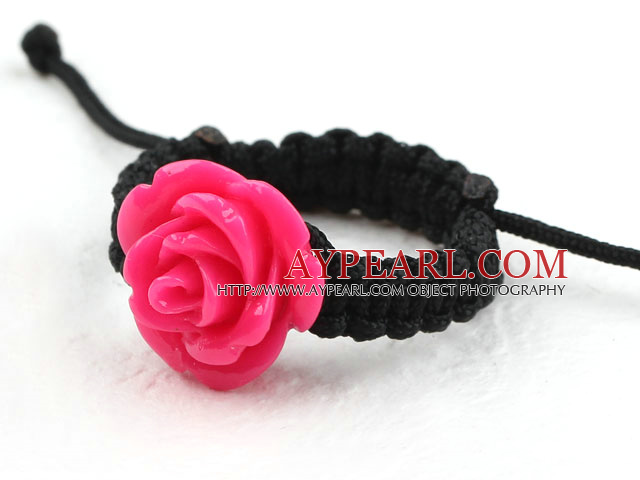 Hot Pink Color Imitation Turquoise Rose Flower veves Drawstring Justerbar Ring