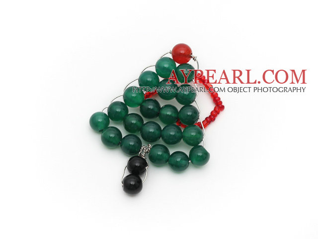 2013 Christmas Design Green Agate and Carnelian and Black Agate Christmas Tree Ring