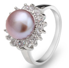 Classic Natural 8-9mm Purple Freshwater Pearl Ring With Charming Rhinestones