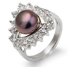 Fashion Natural 8-9mm Purple Freshwater Pearl Ring With Beautiful Rhinestone And Triangle Charm