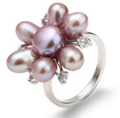 Beautiful Natural 5-6mm Purple Freshwater Pearl Flower Ring With Charming Rhinestone