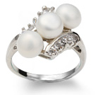 Wonderful Natural 6-7mm White Freshwater Pearl Ring With Charming Rhinestone