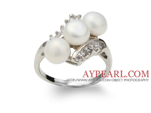 Underbart Natur 6 - 7mm Vit Sötvatten Pearl Ring med Charming Rhinestone