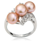 Wonderful Natural 6-7mm Pink Freshwater Pearl Ring With Charming Rhinestone