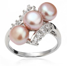 Wonderful Natural 6-7mm Purple Freshwater Pearl Ring With Charming Rhinestone