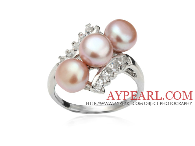 Wonderful Natural 6-7mm Purple Freshwater Pearl Ring With Charming Rhinestone