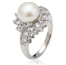 Classic Natural 8 - 9mm alb de apă dulce Pearl Inel cu stras Charming