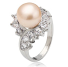 Classic Natural 8-9mm Pink Freshwater Pearl Ring With Charming Rhinestone