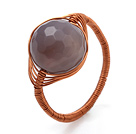 Fashion 12mm Round Faceted Gray Agate Ball Layer Copper Wired Crochet Ring