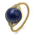 Wholesale Fashion 12mm Round Lapis Stone Ball Layer Copper Wired Crochet Ring