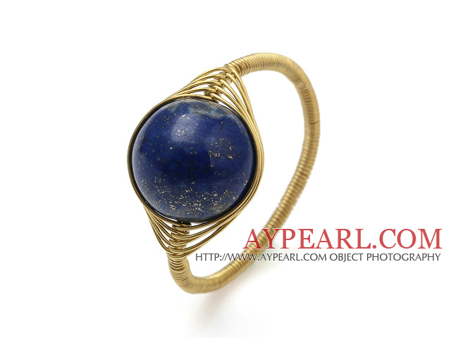 Muoti 12mm Round Lapis kivi Ball Layer Kupari Wired Virkkaa Ring