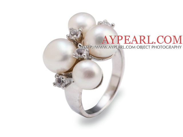 Moda 7 - 9mm natural alb de apă dulce Pearl Metal Inel cu Charming stras