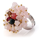 Wholesale Lovely Handmade Cluster Style Rose Quartz Chips And Multi Agate Adjustable Metal Ring