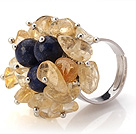 Wholesale Lovely Handmade Cluster Style Chipped Citrine And Round Lapis Adjustable Metal Ring