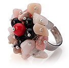 Nydelig Håndlaget Cluster Stil Multi Stone Chips And Round Agate Bloods Justerbar Metal Ring