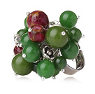 Summer Lovely Style Round Green Jade and Glaze Beads Adjustable Ring