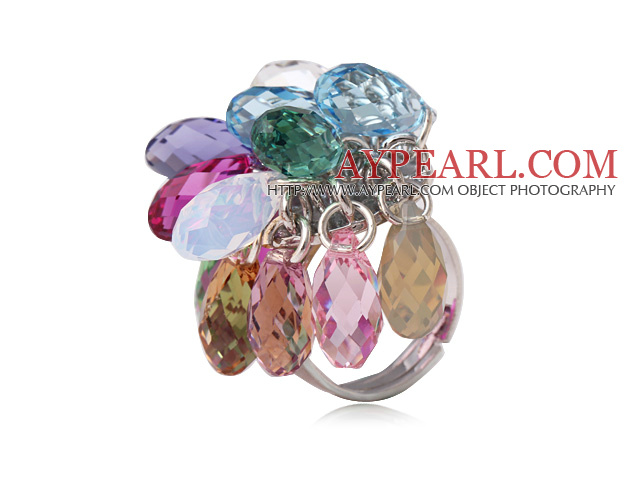 Beautiful Multi Color Drop Shape Austrian Crystal Adjustable Ring