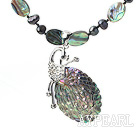 Black Freshwater Pearl and Abalone Shell Pendant Necklace