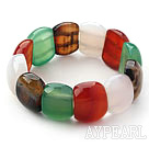 Assorted Fillet Square Shape Multi Color Agate Stretch Bangle Bracelet