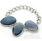 Fashion Style Dark Blue Color Metal Wrapped Brazil Atriped Agate Bracelet with Metal Chain