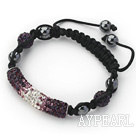 Dark Purple and White Gradual Change Color Tube Shape Rhinestone Adjustable Drawstring Bracelet