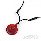 Beautiful Round And Donut Red Agate Pendant Necklace With Extendable Chain