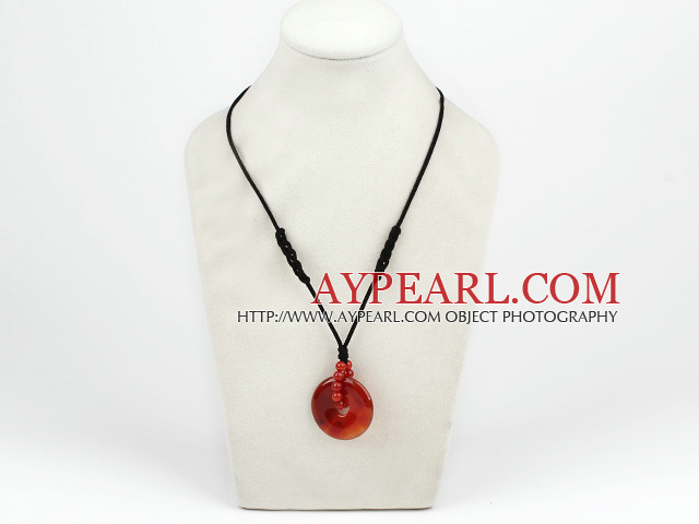 Beautiful Round And Donut Red Agate Pendant Necklace With Extendable Chain