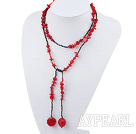 Saleable Long Style Multi Red Coral Threaded Necklace Sweater Necklace