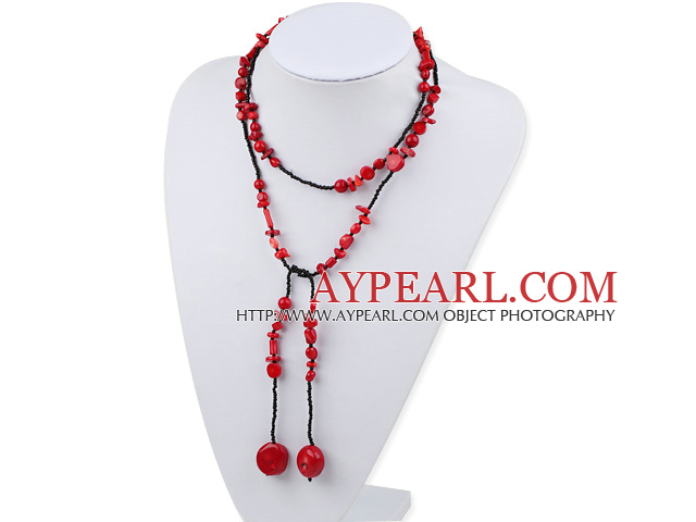 Saleable Long Style Multi Red Coral Threaded Necklace Sweater Necklace