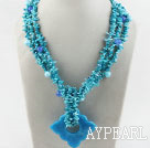 Three Strand Blue Coral and Blue Crystal and Kyanite Necklace