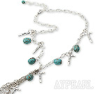 Lovely Long Chain Loop Style Burst Pattern Blue Turquoise And Crosses Y Shape Necklace