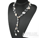 47.2 inches white pearl crystal and shell knot tassel necklace