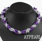 Long Style Amethyst Freshwater Pearl And White Crystal Strand Necklace, Sweater Necklace